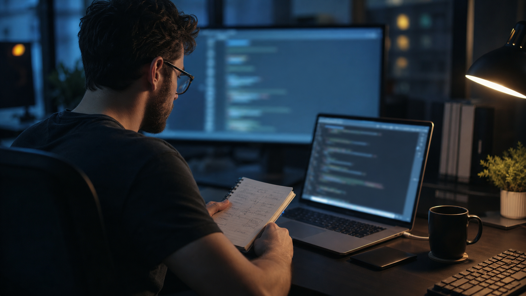 Developer reviewing a technical task before starting a GLM 5.2 Chat conversation